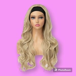 26" Ash Blonde Beige Wavy Synthetic Headband Wig